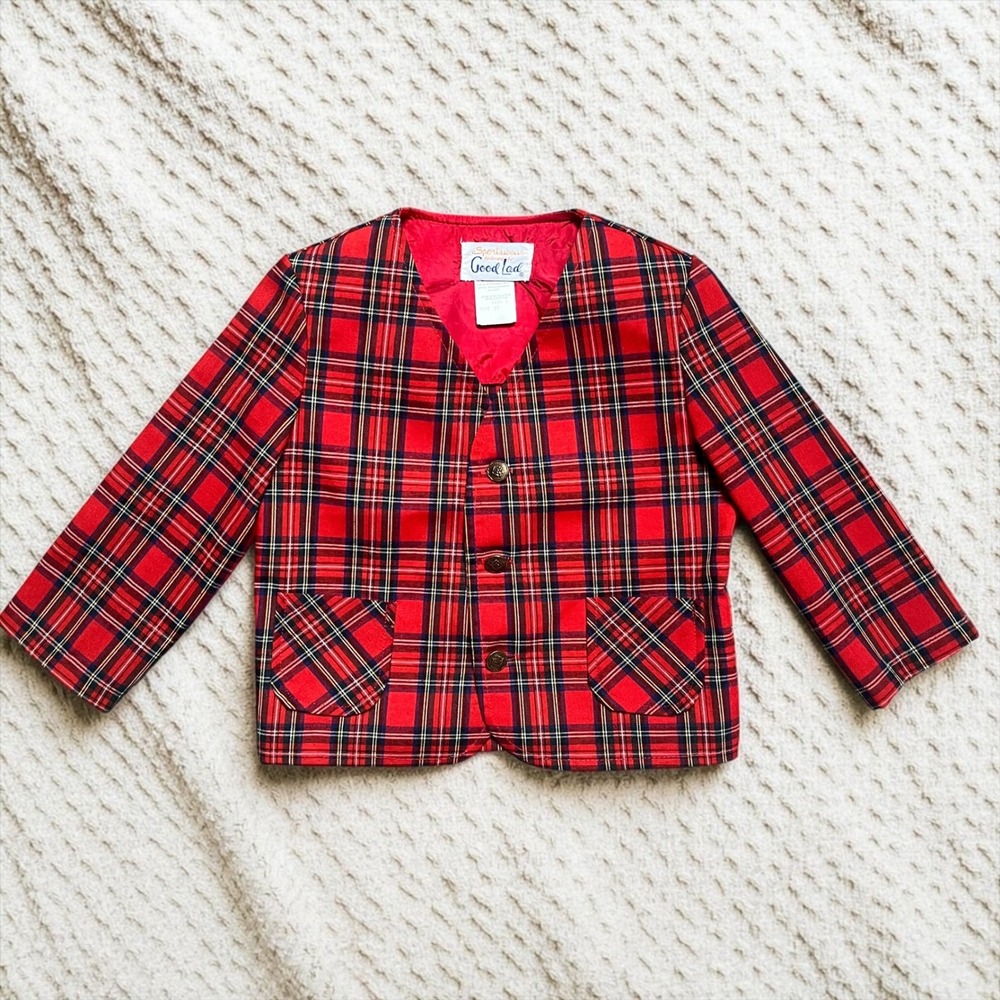 Vintage Red Plaid Jacket Boy's 3T Tartan Good Lad Christmas Festive Holiday